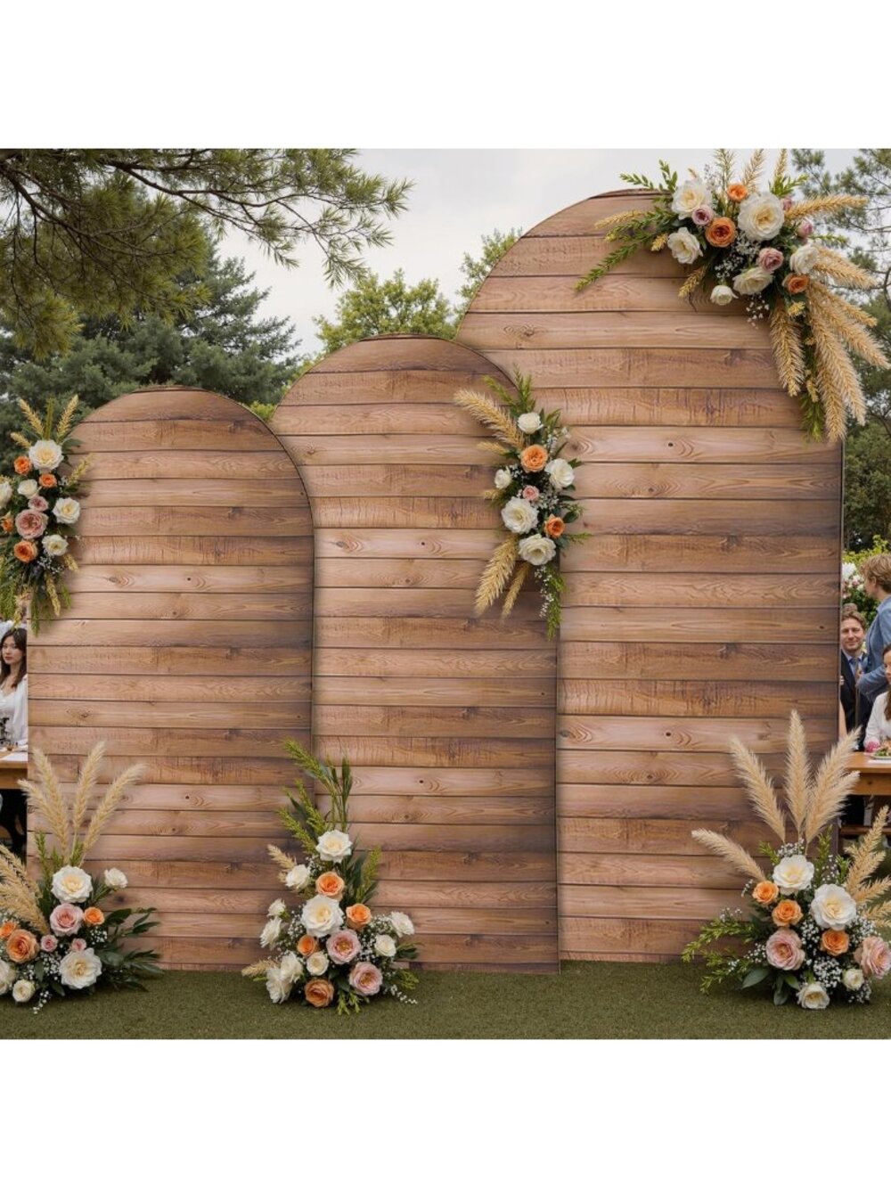 Vintage Wooden Arch Backdrop Cover Set of 3 - Fitted Spandex for Weddings